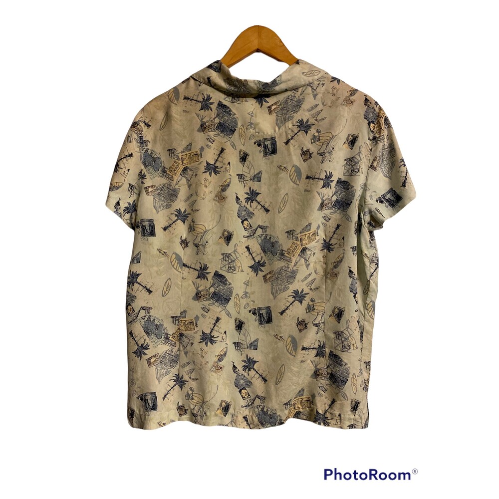 LIZGOLF Large Button Front Shirt Hawaii Palm trees  Silk! - Picture 2 of 5